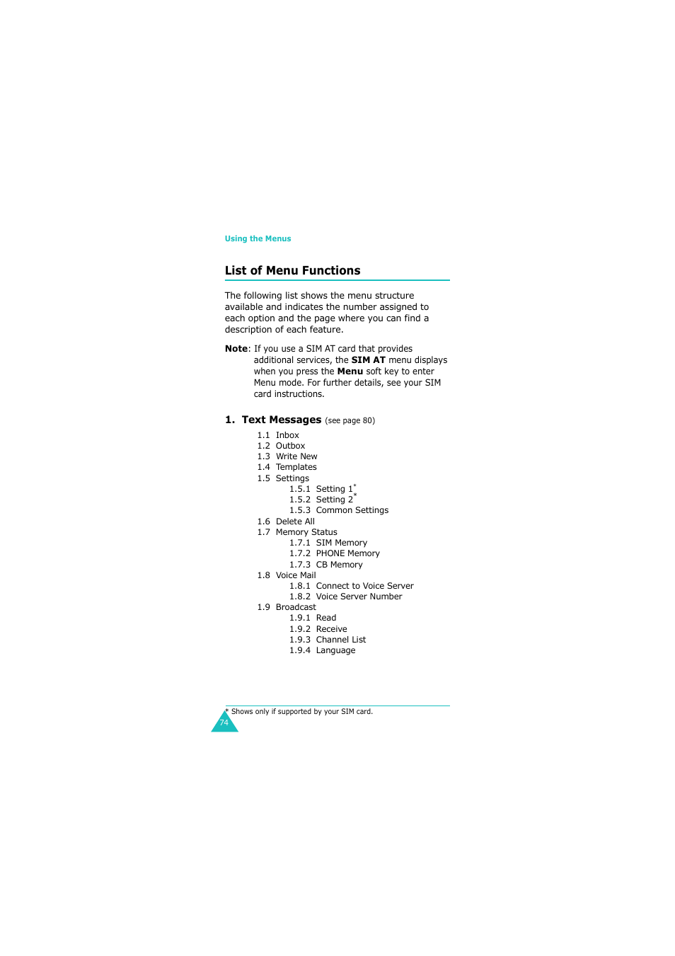 List of menu functions | Samsung G H68-05336A User Manual | Page 75 / 201
