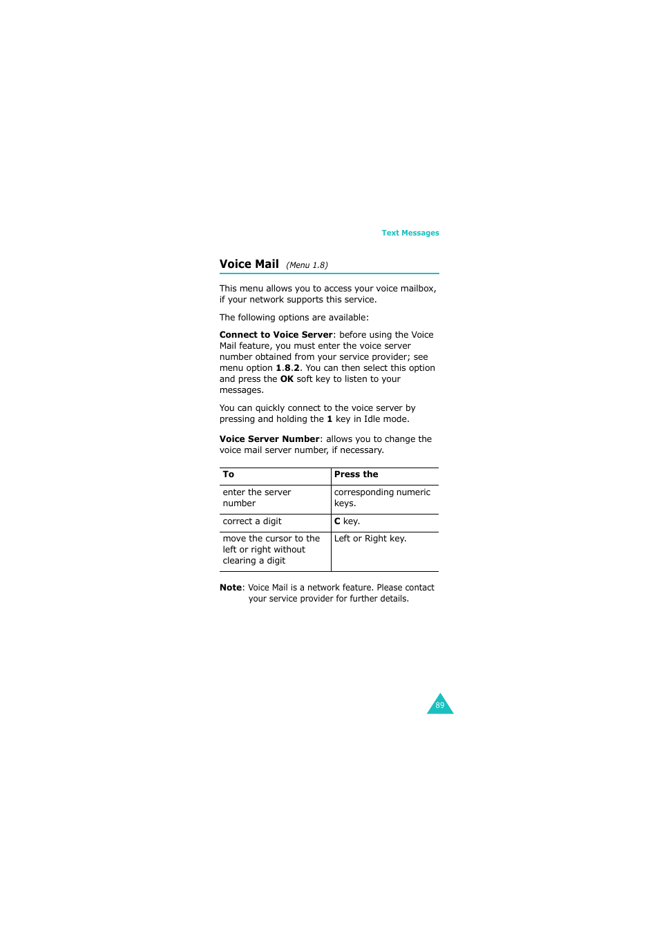 Voice mail (menu 1.8), Voice mail | Samsung G H68-05336A User Manual | Page 90 / 201