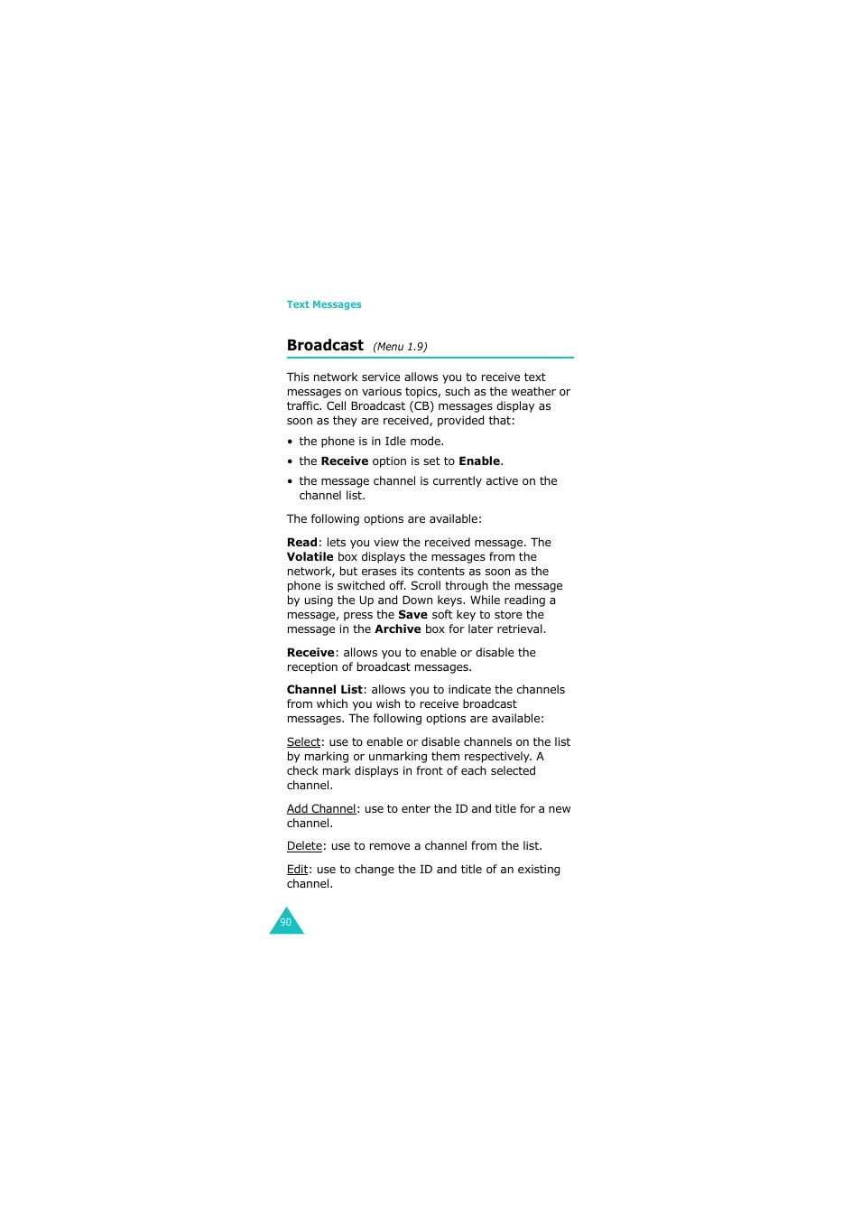 Broadcast (menu 1.9), Broadcast | Samsung G H68-05336A User Manual | Page 91 / 201