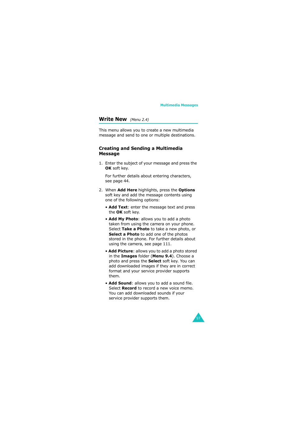 Write new (menu 2.4), Write new | Samsung G H68-05336A User Manual | Page 98 / 201