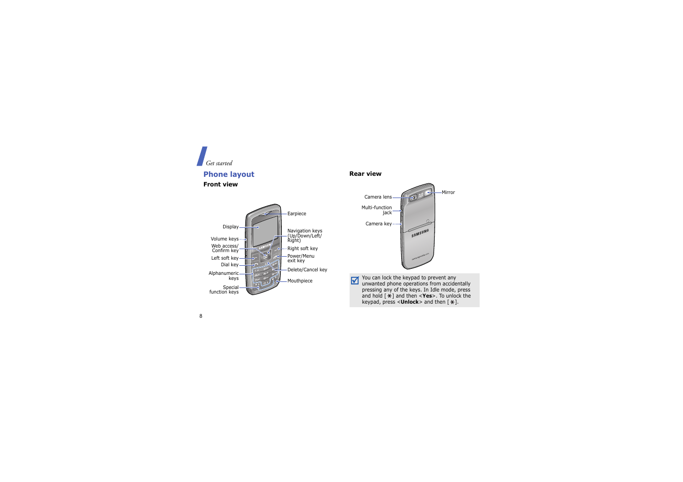 Phone layout | Samsung BLUETOOTH GH68-13098A User Manual | Page 11 / 50