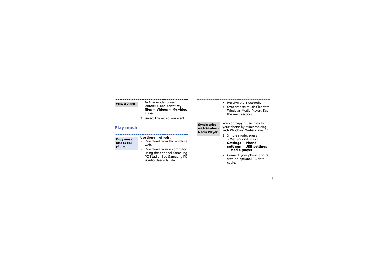 Play music | Samsung BLUETOOTH GH68-13098A User Manual | Page 22 / 50