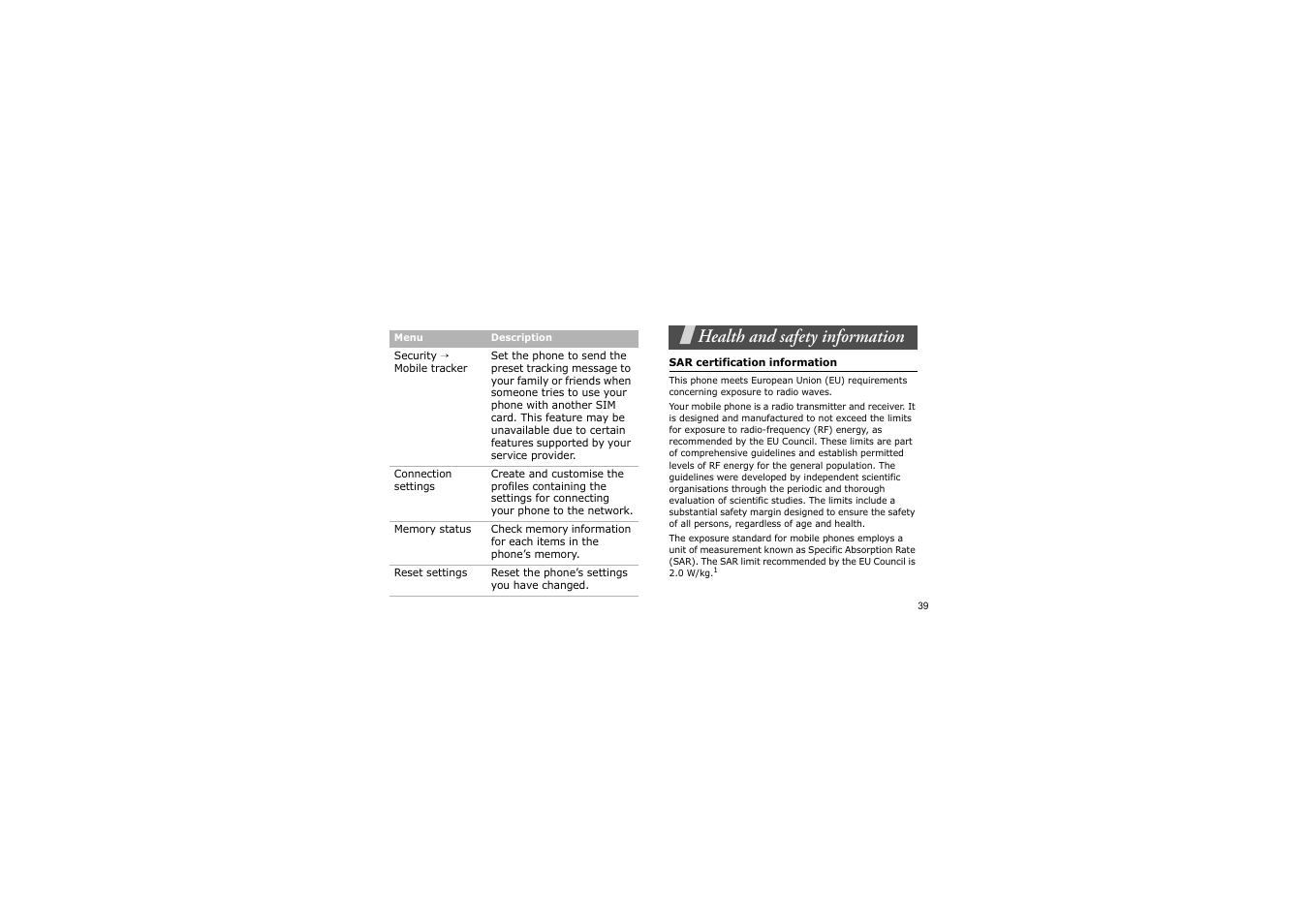 Health and safety information | Samsung BLUETOOTH GH68-13098A User Manual | Page 42 / 50