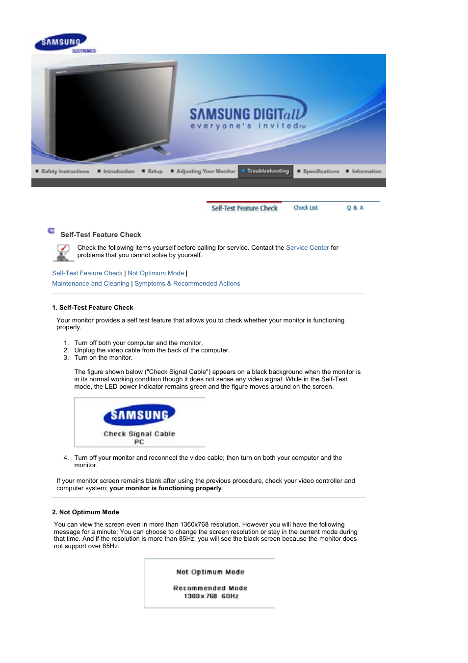 Troubleshooting, Self-test feature check, Check list | Samsung 460P User Manual | Page 136 / 154