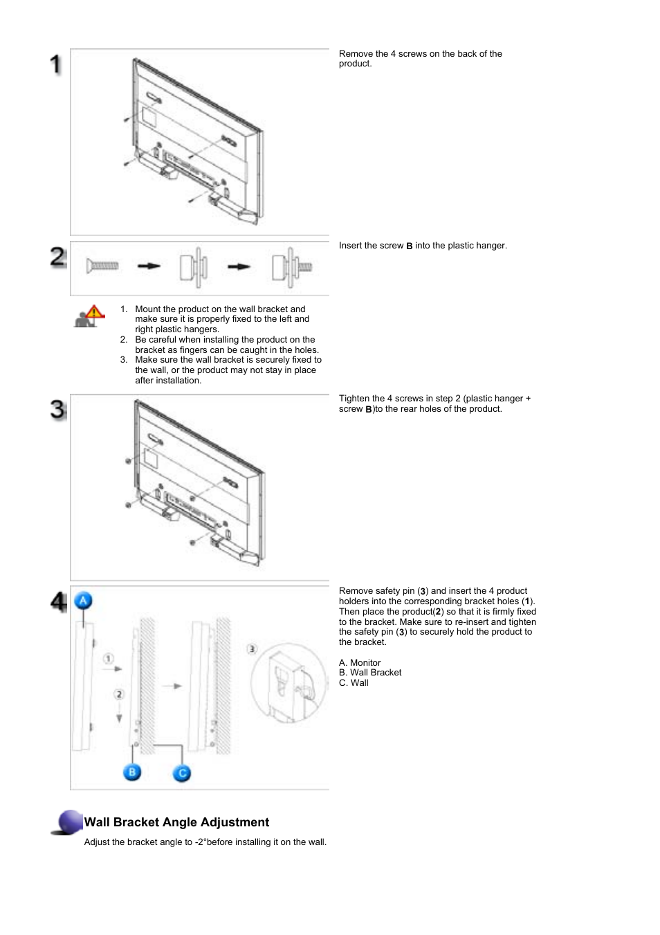 Wall bracket angle adjustment | Samsung 460P User Manual | Page 36 / 154