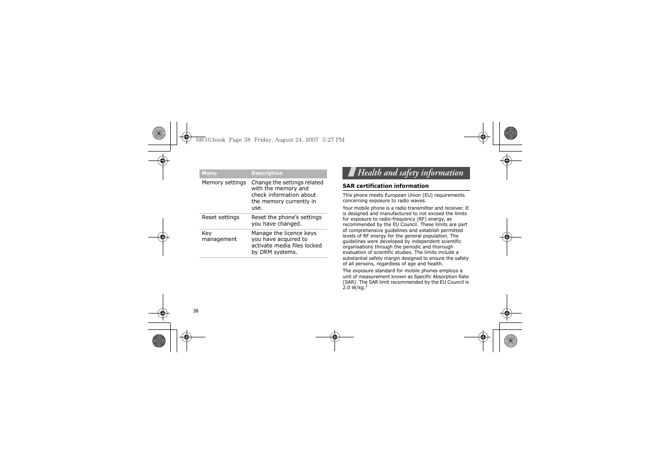 Health and safety information | Samsung SGH-M610 User Manual | Page 40 / 49