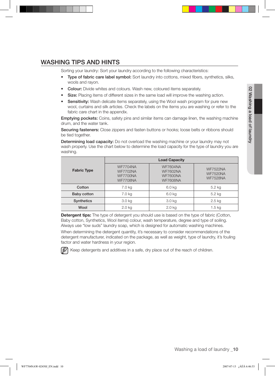 Washing tips and hints | Samsung W/V/S/C/R WF7602NA User Manual | Page 11 / 20