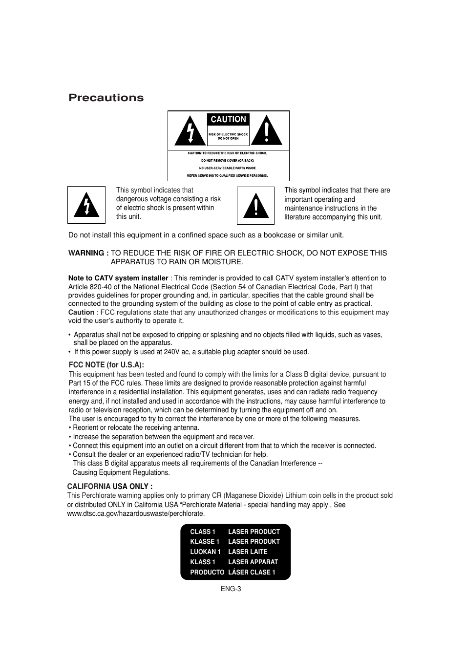 Precautions | Samsung DVD-1080P8 User Manual | Page 3 / 103