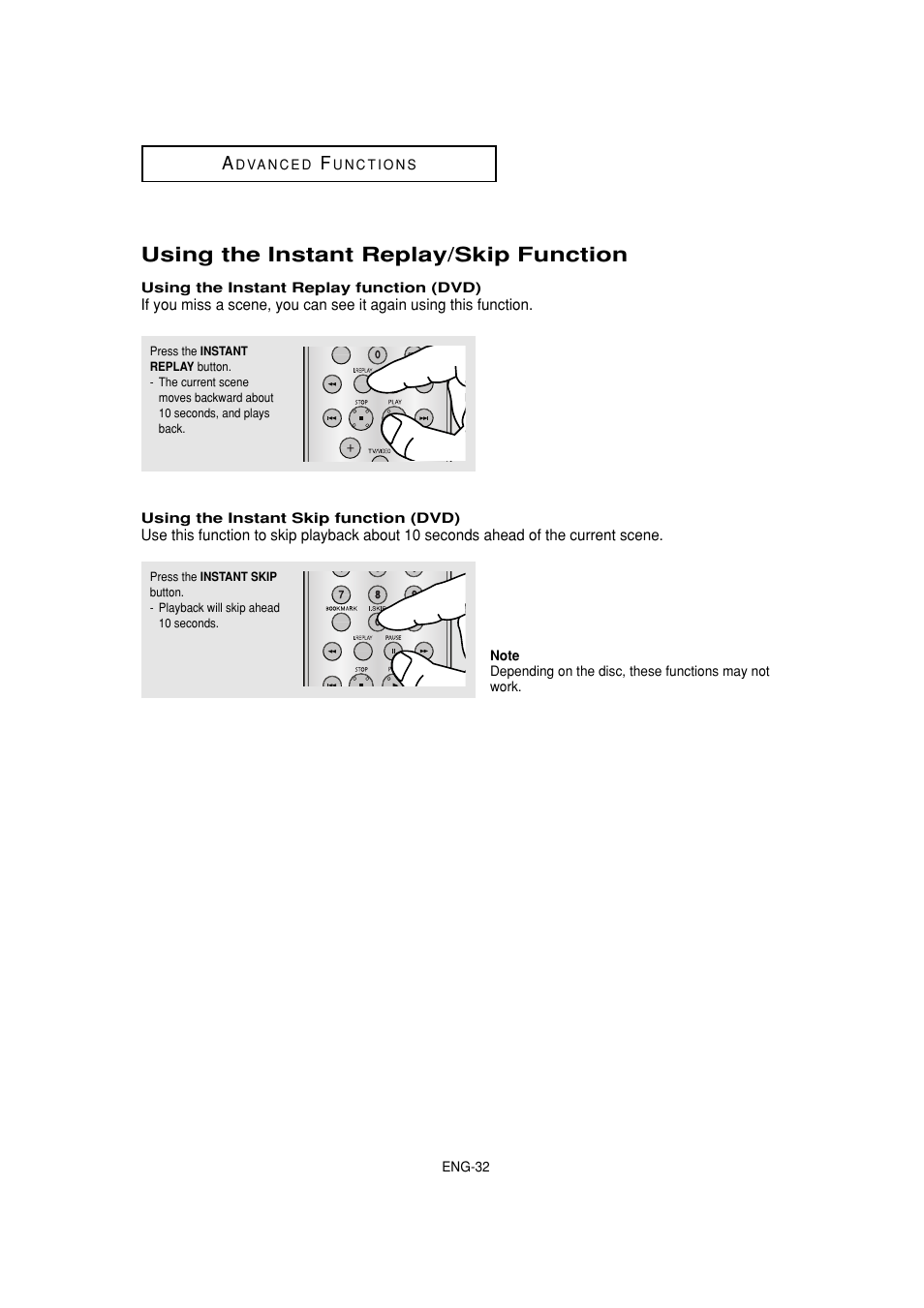 Using the instant replay/skip function | Samsung DVD-1080P8 User Manual | Page 32 / 103