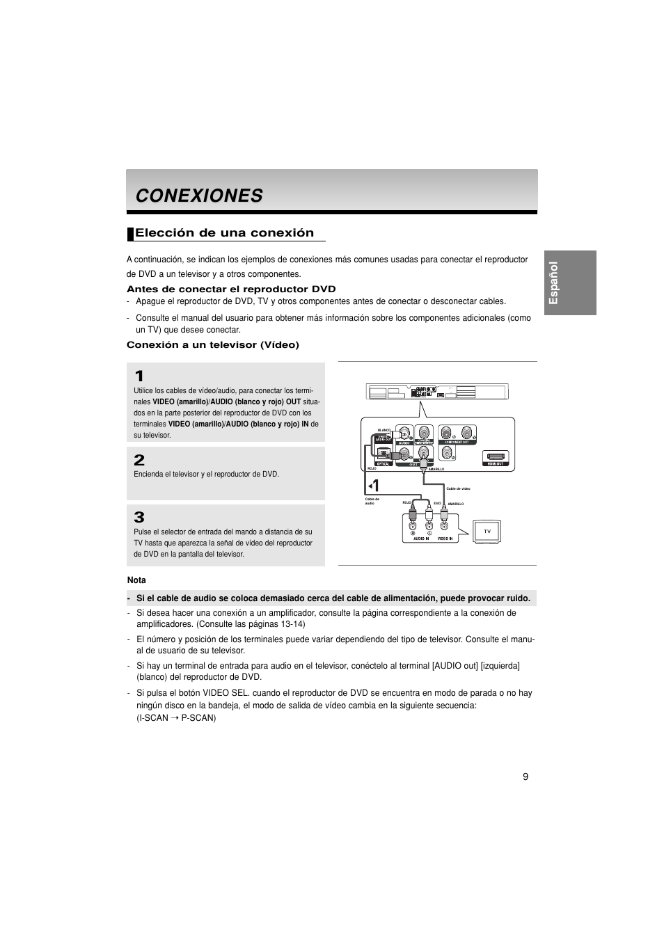 Conexiones, Español, Elección de una conexión | Samsung DVD-1080P8 User Manual | Page 72 / 103