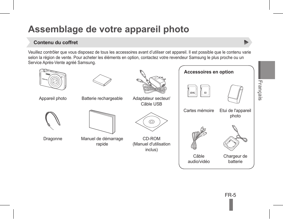 Assemblage de votre appareil photo | Samsung AD68-05528A User Manual | Page 25 / 32