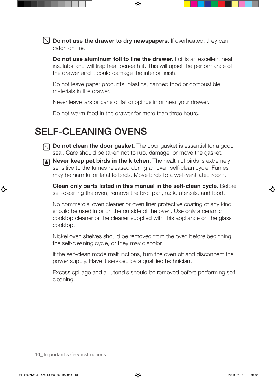 Self-cleaning ovens | Samsung FTQ307NWGX User Manual | Page 10 / 66