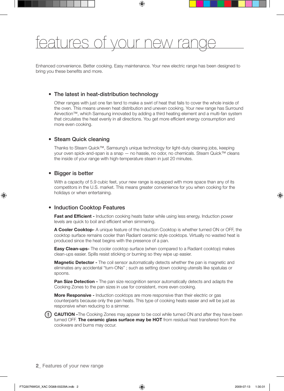 Features of your new range | Samsung FTQ307NWGX User Manual | Page 2 / 66