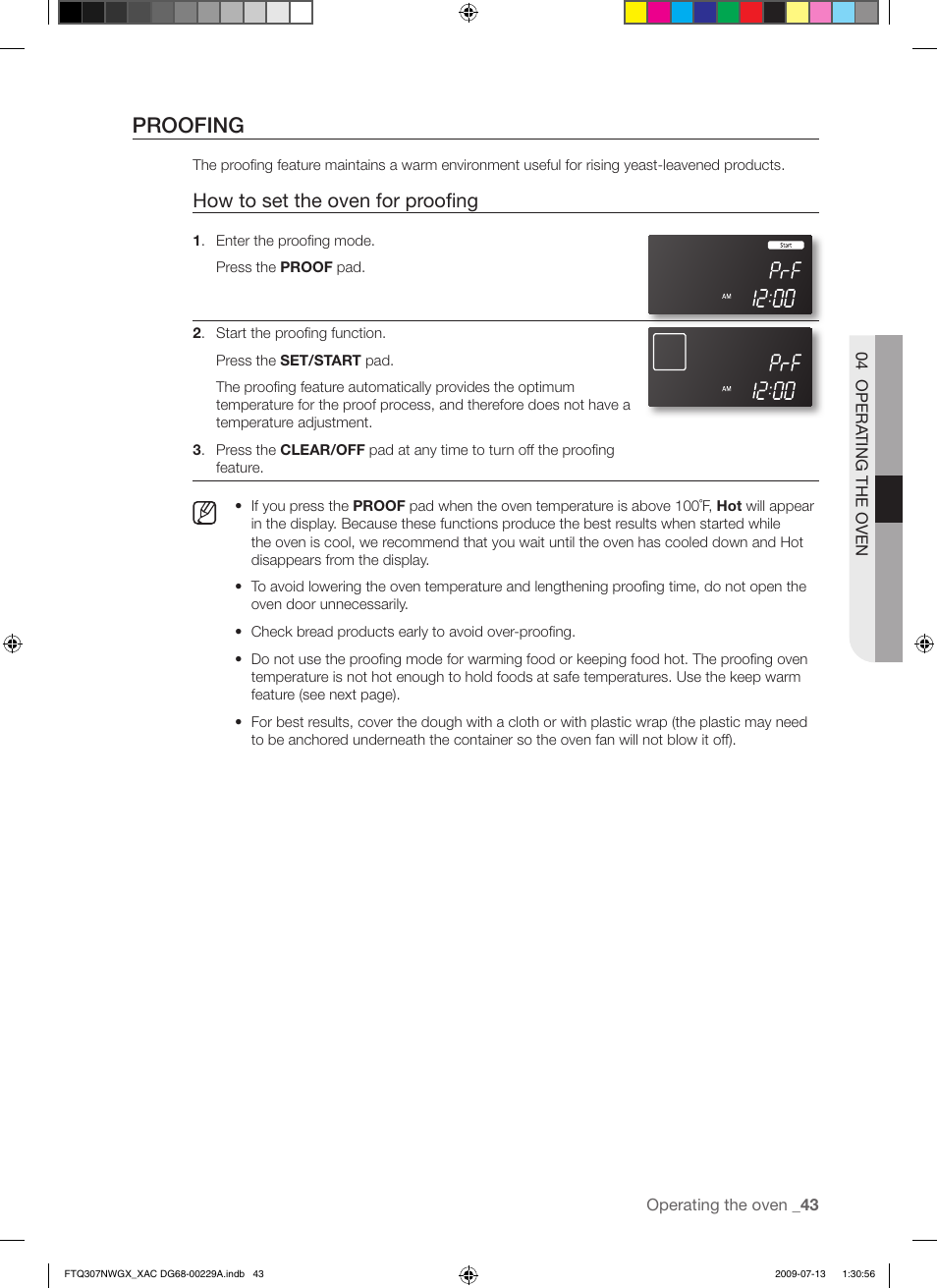 Proofing, How to set the oven for proofing | Samsung FTQ307NWGX User Manual | Page 43 / 66