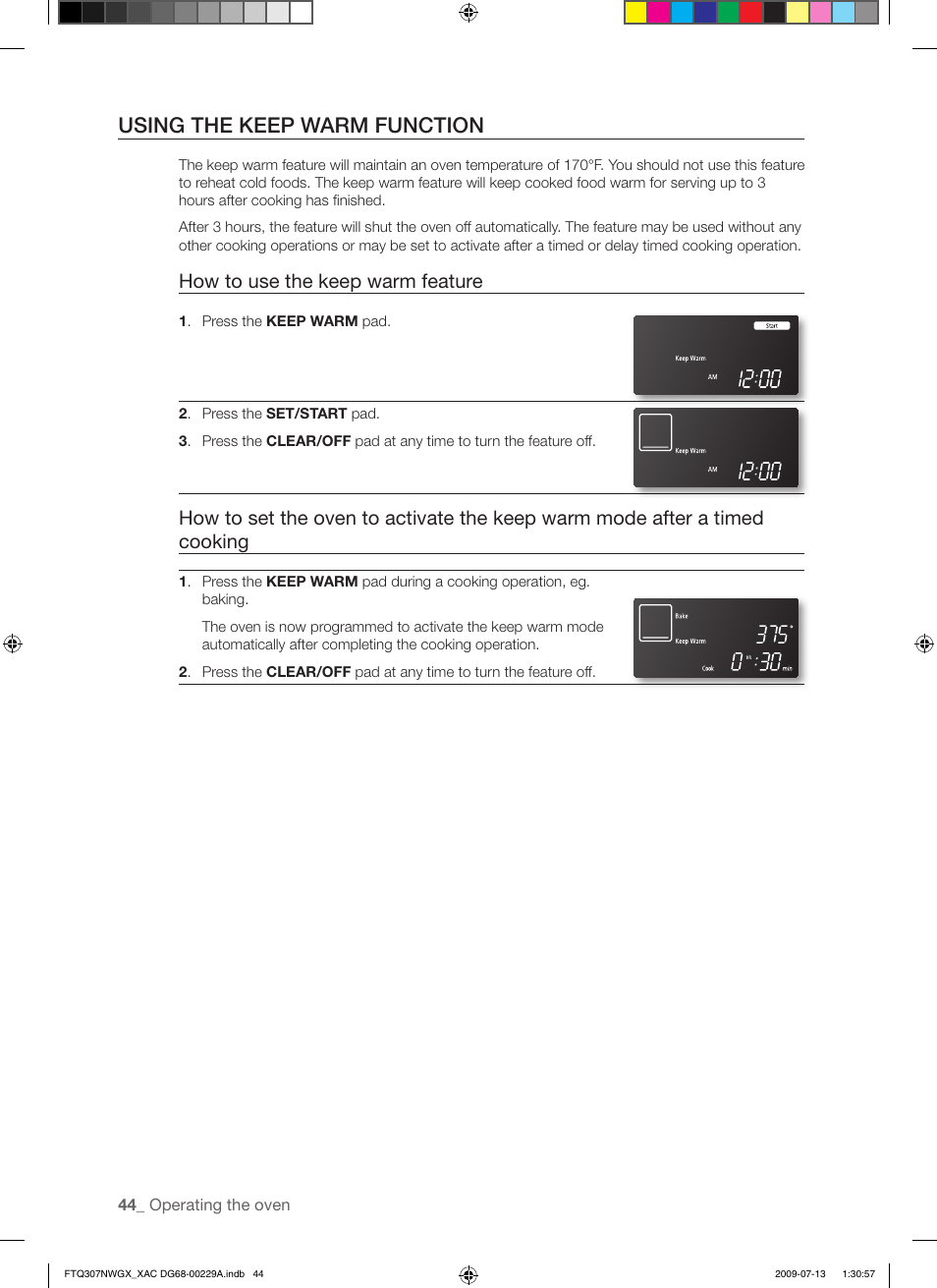 Using the keep warm function, How to use the keep warm feature | Samsung FTQ307NWGX User Manual | Page 44 / 66