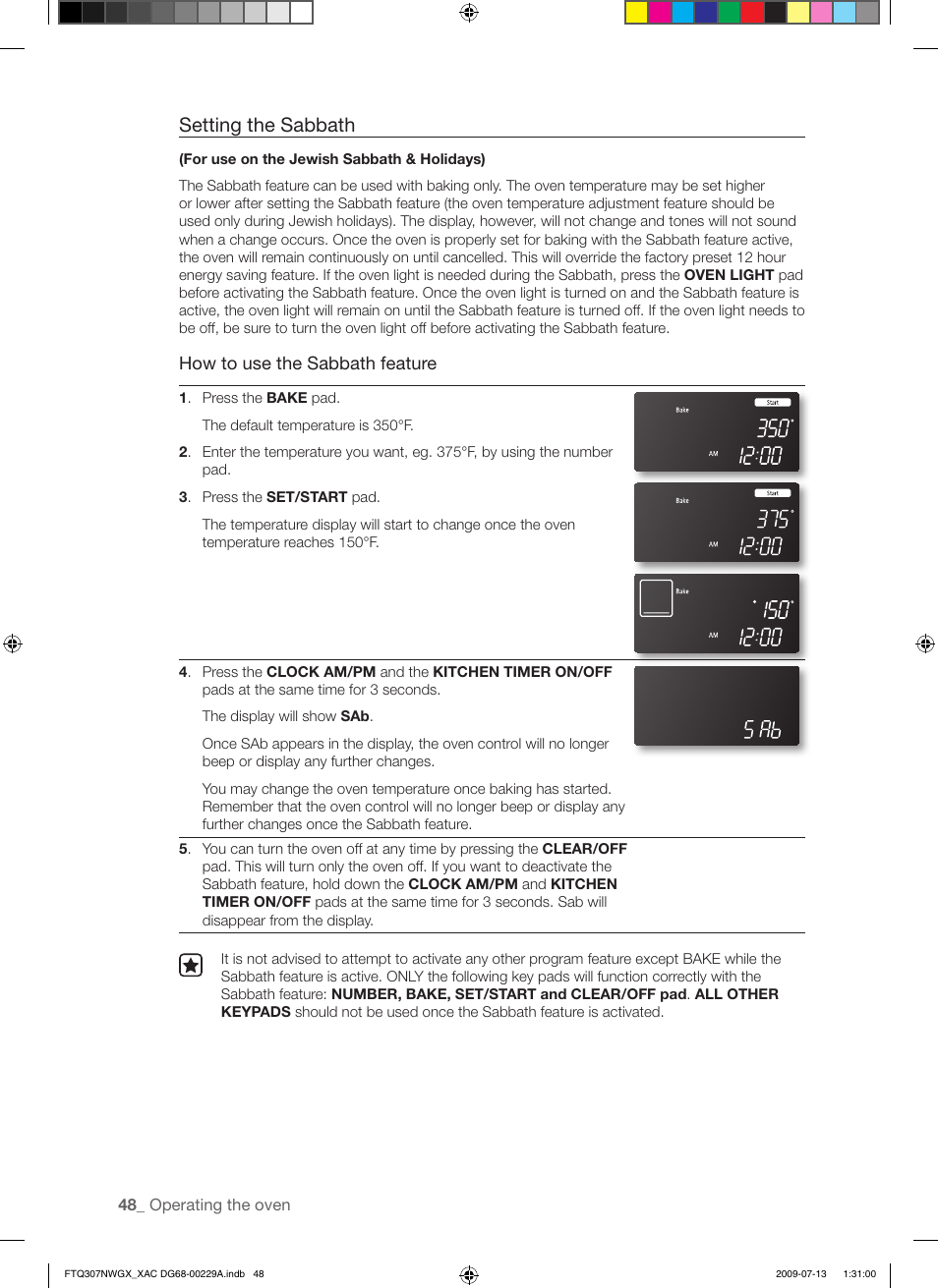 Setting the sabbath | Samsung FTQ307NWGX User Manual | Page 48 / 66