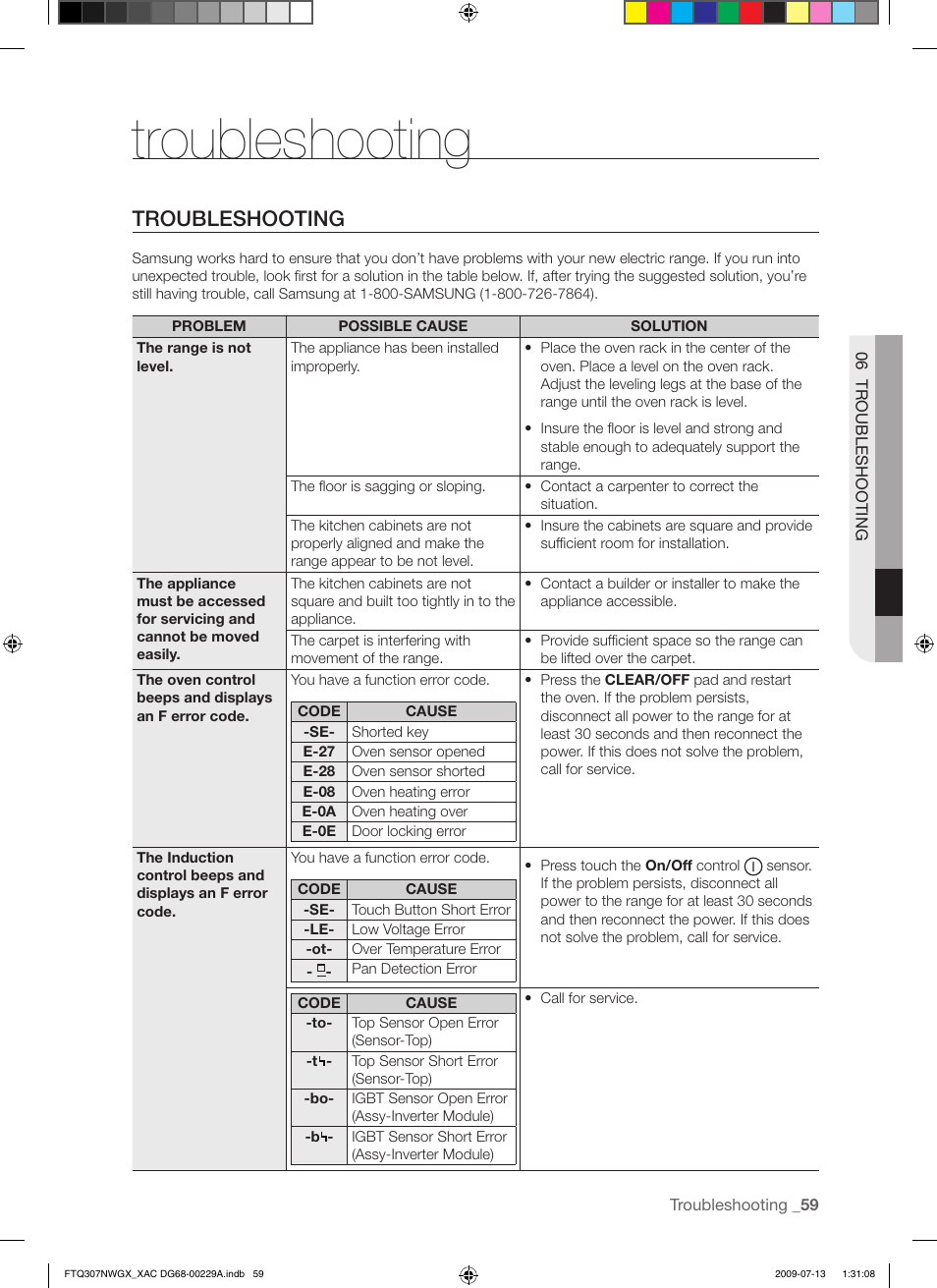 Troubleshooting | Samsung FTQ307NWGX User Manual | Page 59 / 66