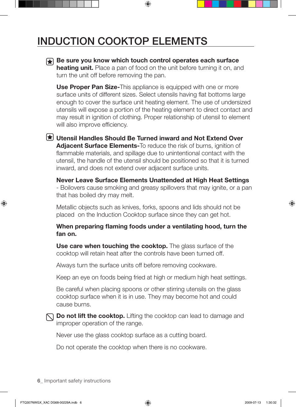 Induction cooktop elements | Samsung FTQ307NWGX User Manual | Page 6 / 66