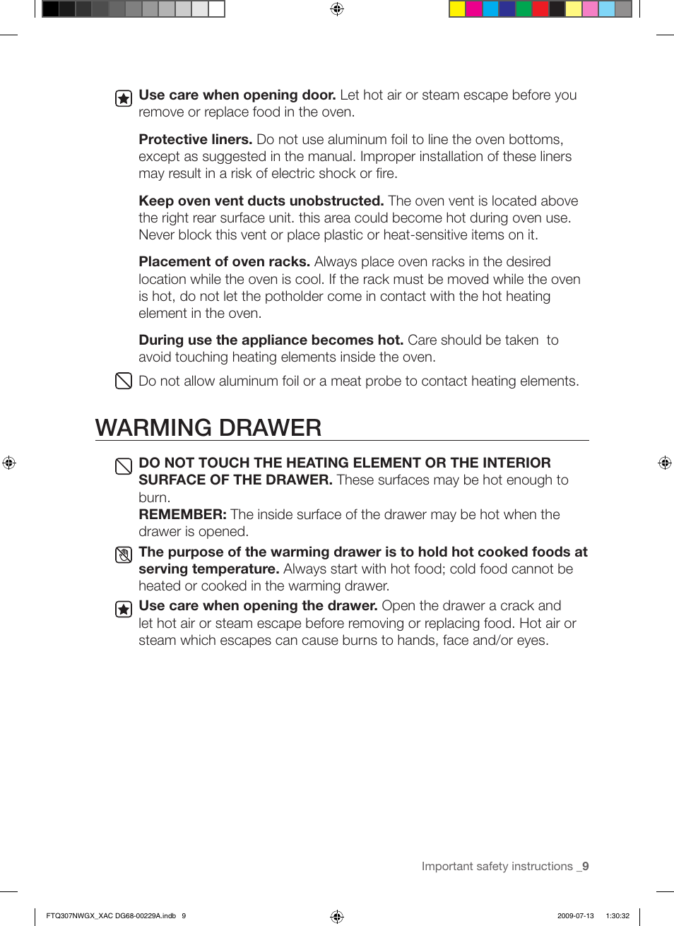 Warming drawer | Samsung FTQ307NWGX User Manual | Page 9 / 66