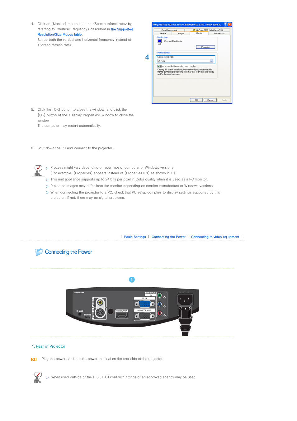 Connecting the power | Samsung SP-A400B User Manual | Page 21 / 40