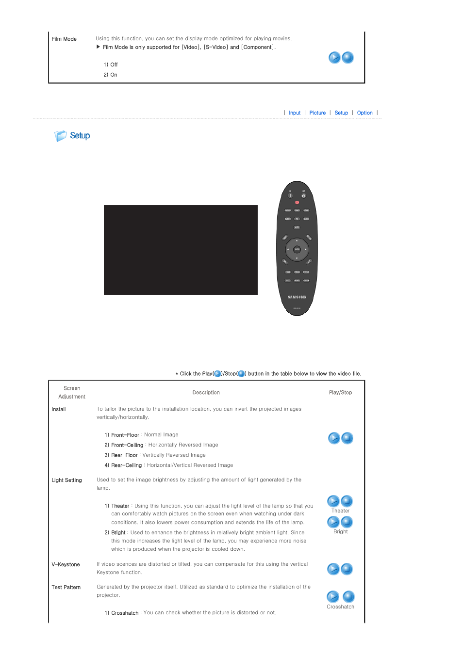 Setup | Samsung SP-A400B User Manual | Page 29 / 40