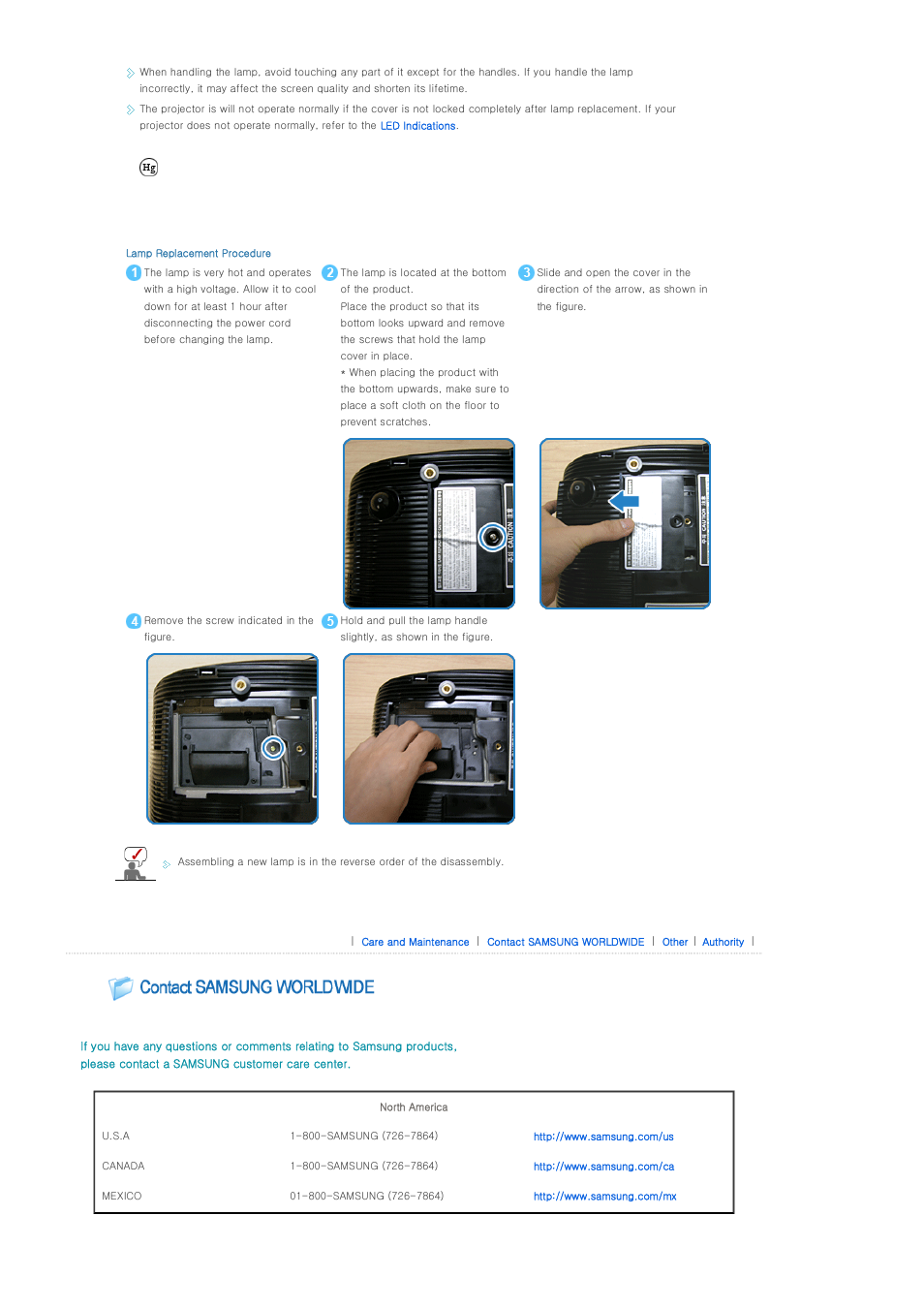 Contact samsung worldwide | Samsung SP-A400B User Manual | Page 36 / 40