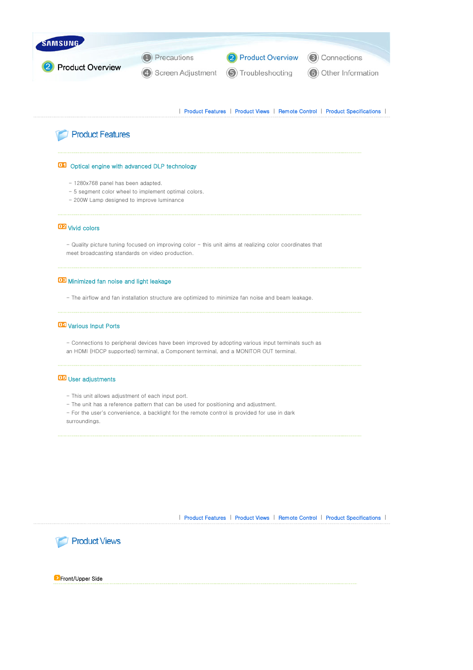 Product overview, Product features, Product views | Samsung SP-A400B User Manual | Page 8 / 40