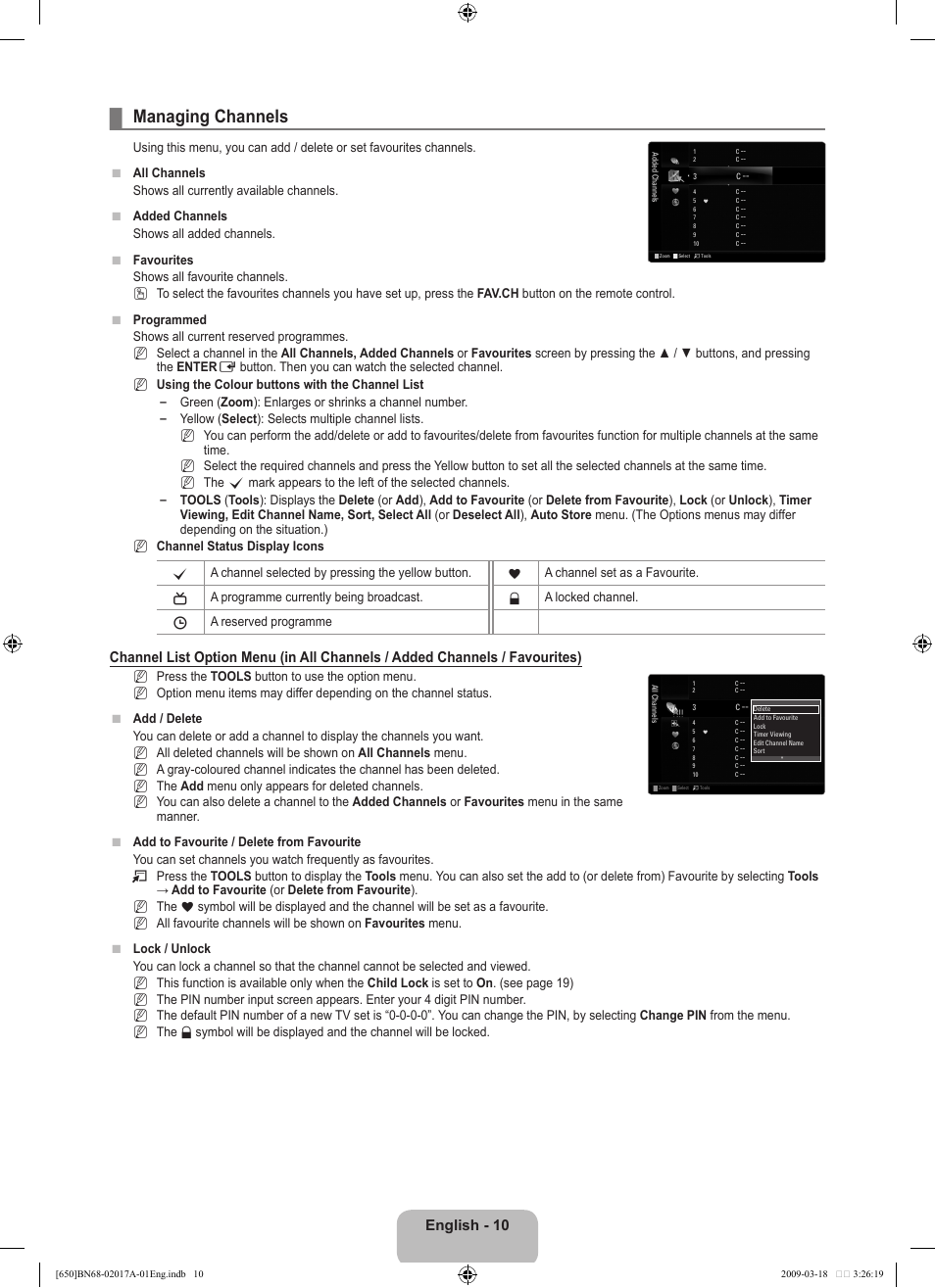 Managing channels, English - 0 | Samsung BN68-02017A-01 User Manual | Page 12 / 83