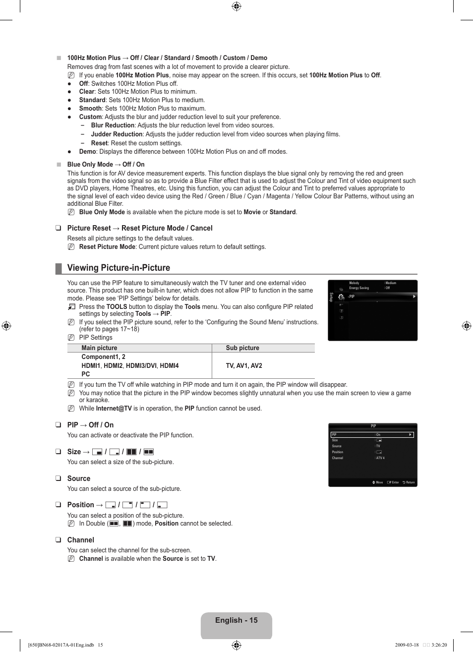 Viewing picture-in-picture | Samsung BN68-02017A-01 User Manual | Page 17 / 83