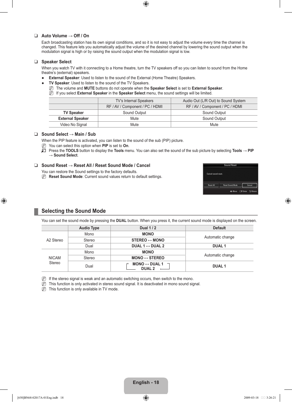 Selecting the sound mode | Samsung BN68-02017A-01 User Manual | Page 20 / 83