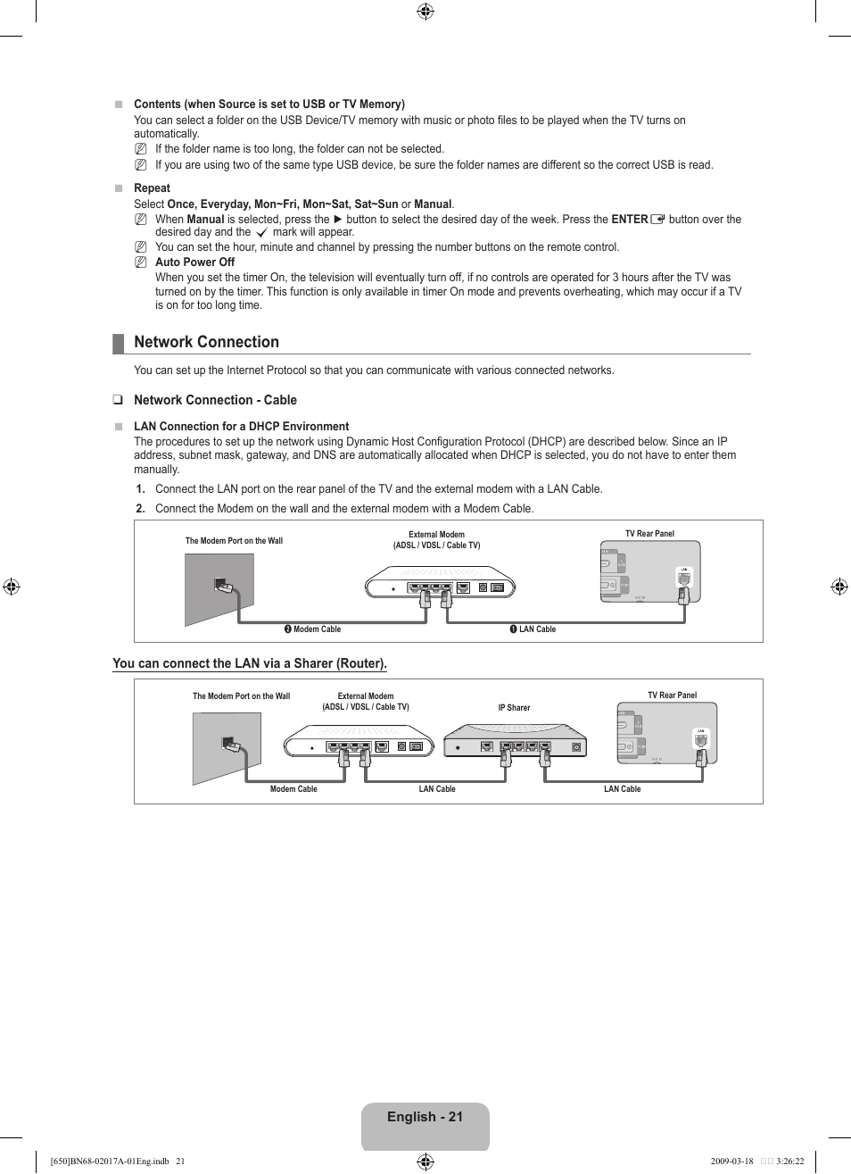 Network connection | Samsung BN68-02017A-01 User Manual | Page 23 / 83