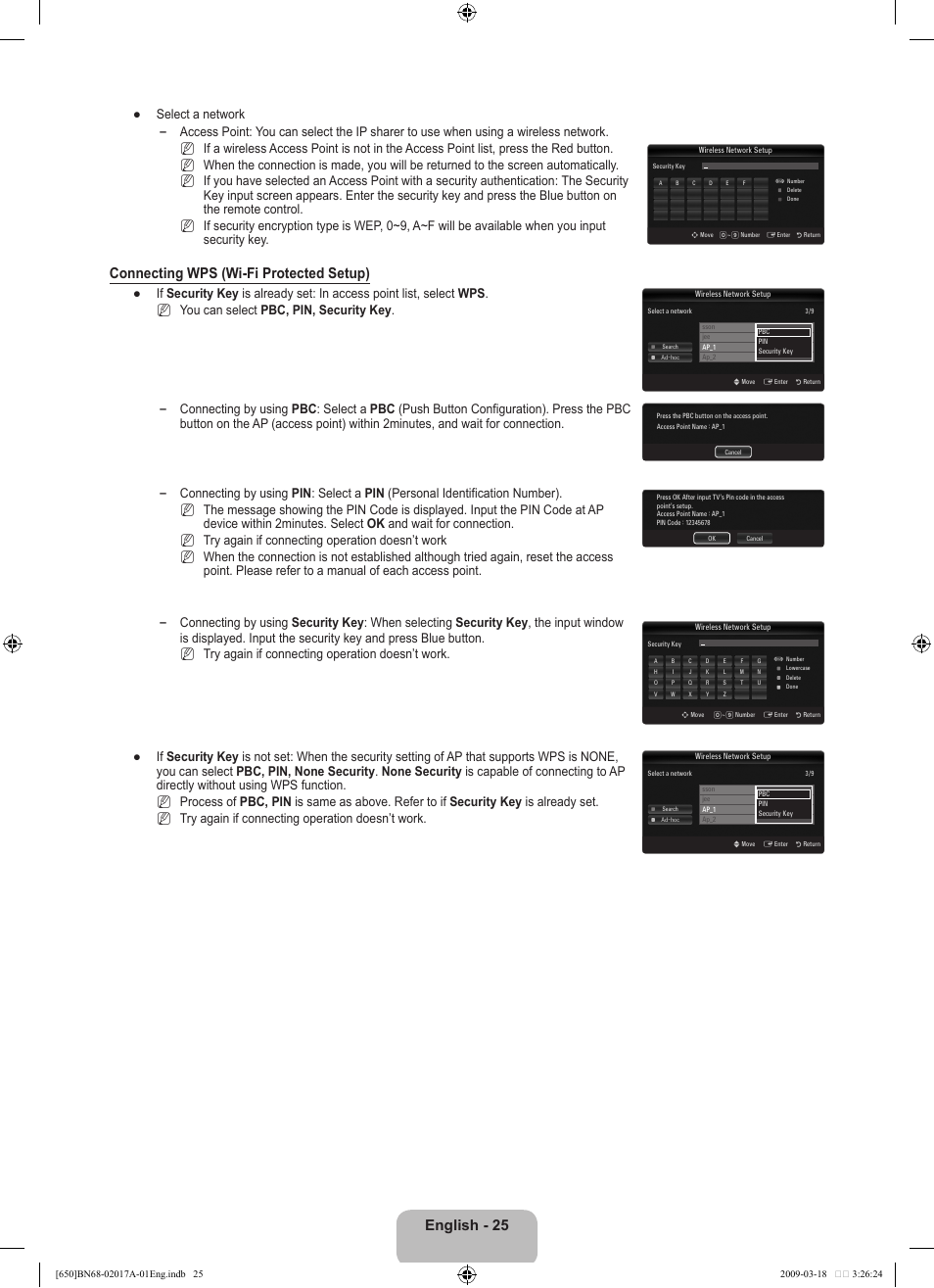 English, Connecting wps (wi-fi protected setup) | Samsung BN68-02017A-01 User Manual | Page 27 / 83