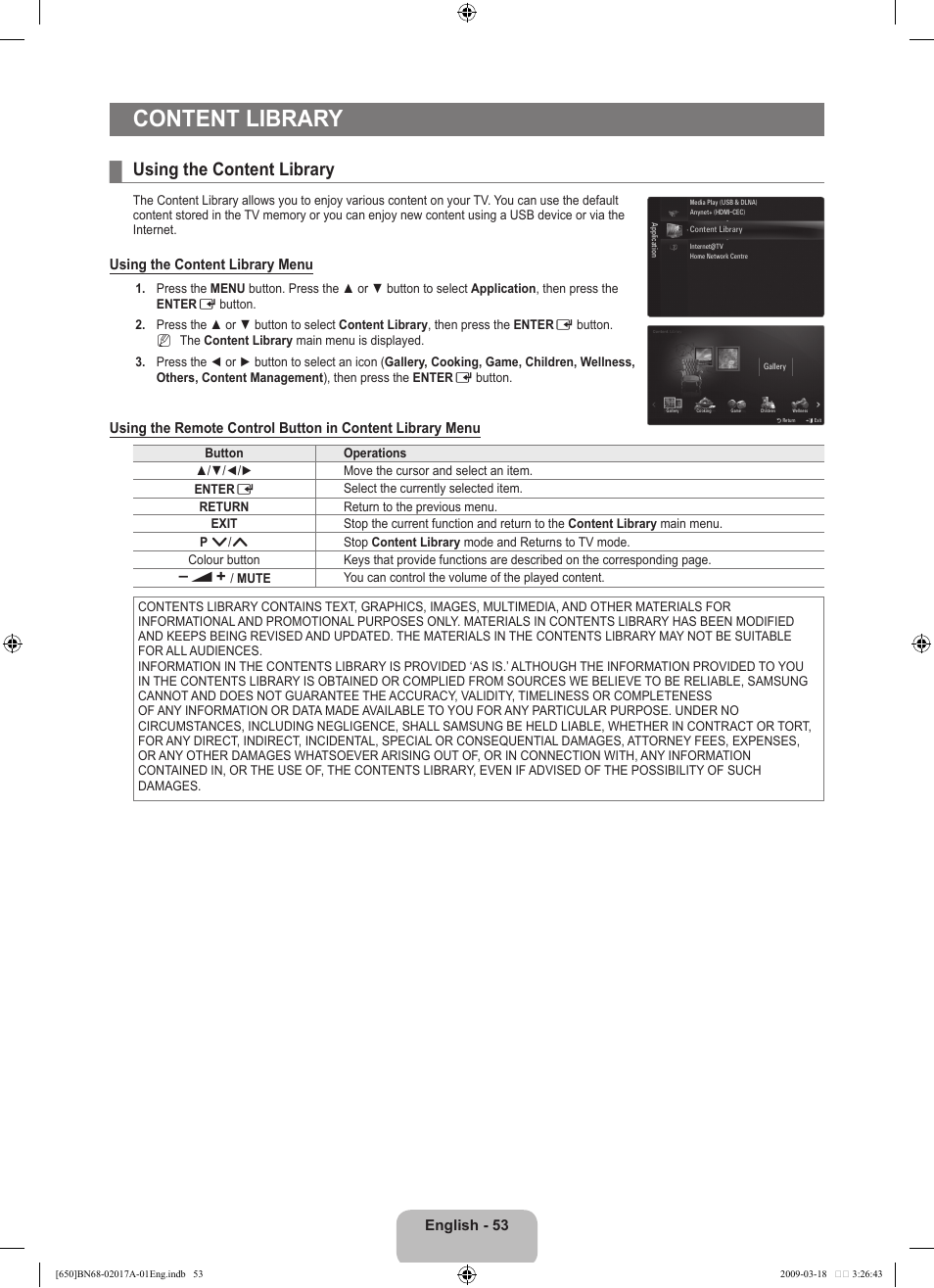 Content library, Using the content library | Samsung BN68-02017A-01 User Manual | Page 55 / 83