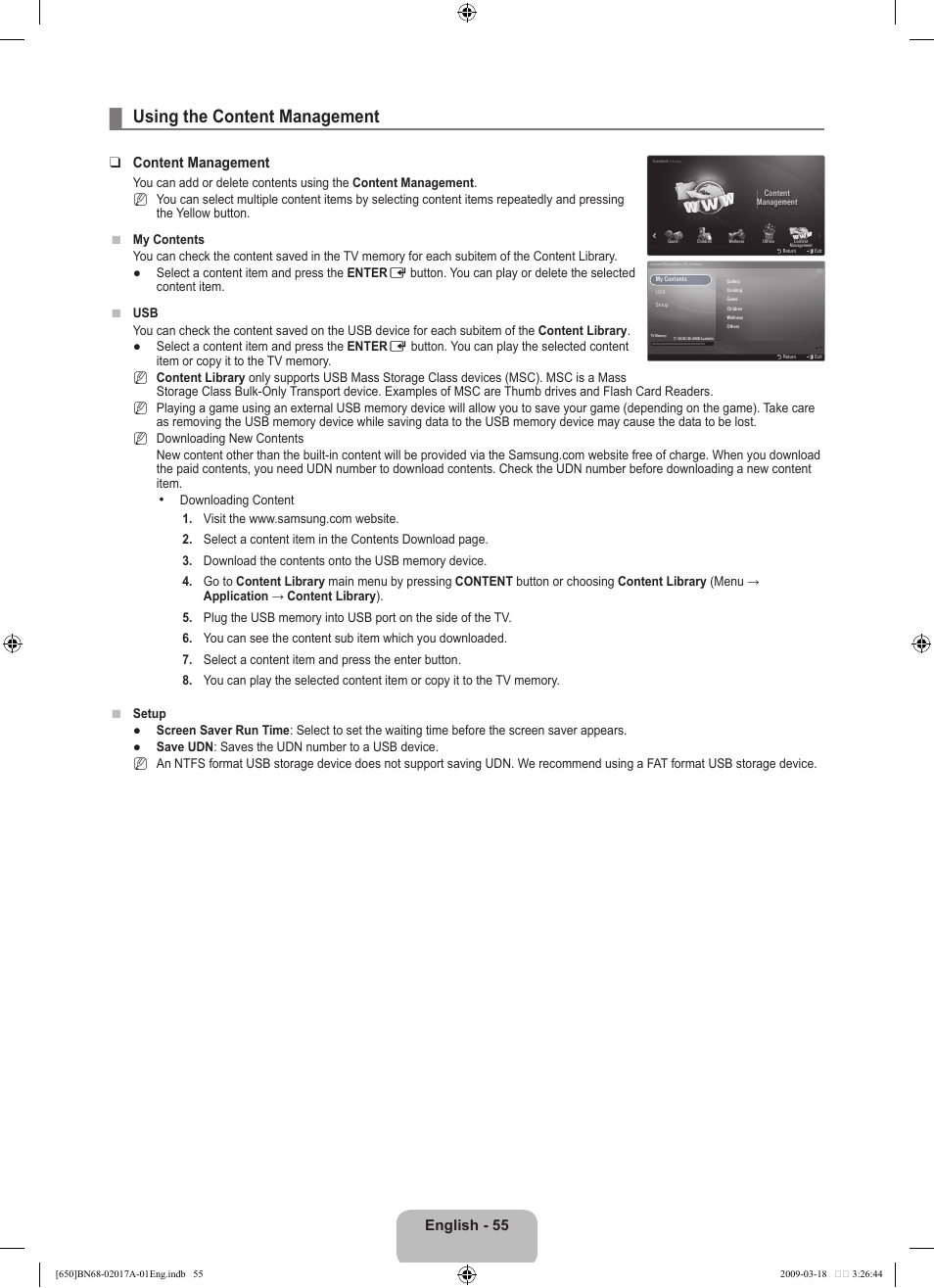 Using the content management, English, Content management | Samsung BN68-02017A-01 User Manual | Page 57 / 83