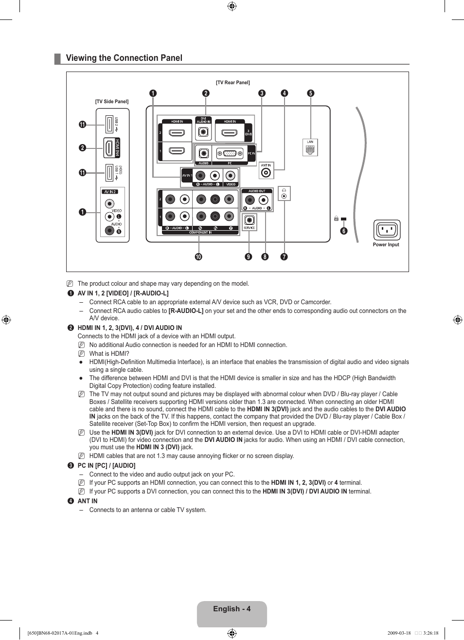 Viewing the connection panel | Samsung BN68-02017A-01 User Manual | Page 6 / 83