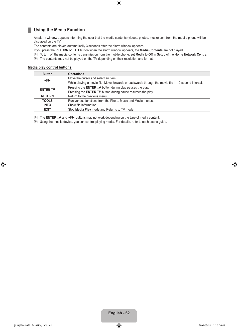Using the media function | Samsung BN68-02017A-01 User Manual | Page 64 / 83