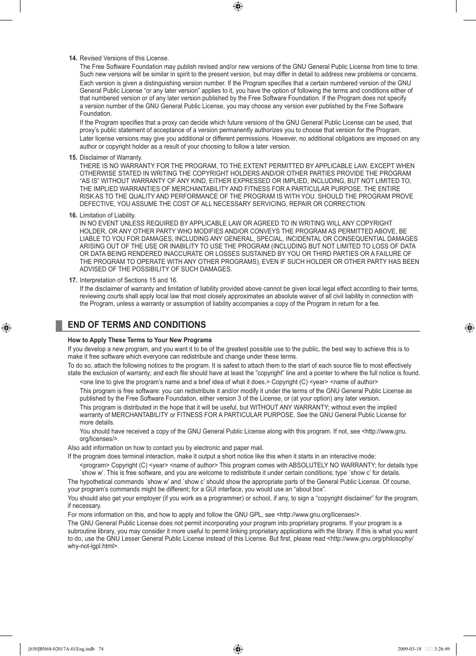 End of terms and conditions | Samsung BN68-02017A-01 User Manual | Page 76 / 83