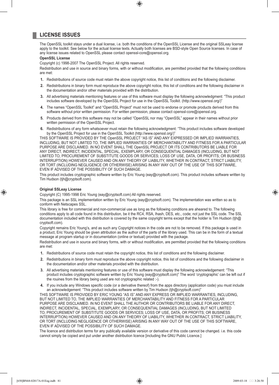 License issues | Samsung BN68-02017A-01 User Manual | Page 83 / 83