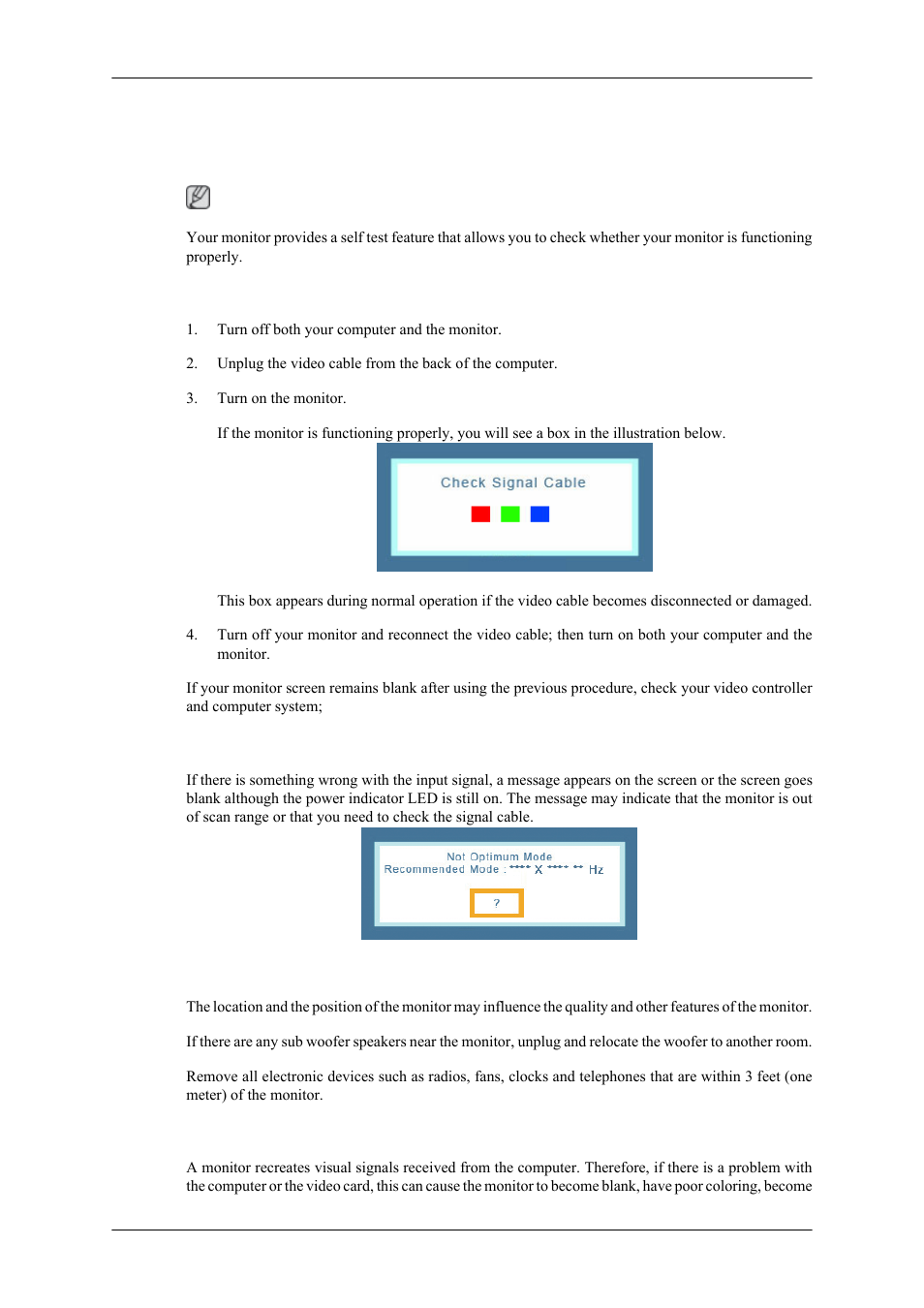 Troubleshooting, Self-test feature check, Warning messages | Environment, Useful tips | Samsung 2443NWX User Manual | Page 11 / 16