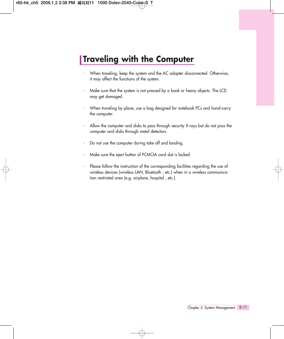 Traveling with the computer | Samsung Q35 User Manual | Page 107 / 157