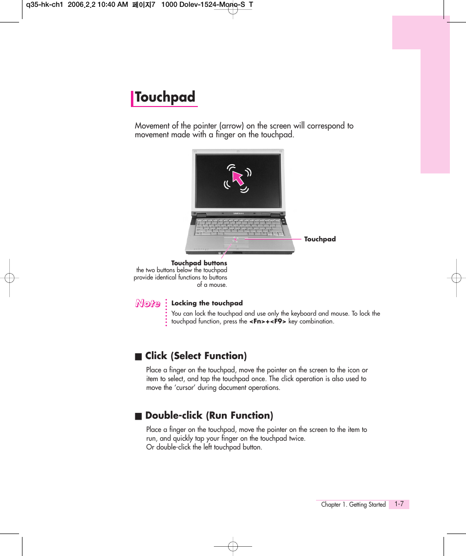 Touchpad | Samsung Q35 User Manual | Page 11 / 157