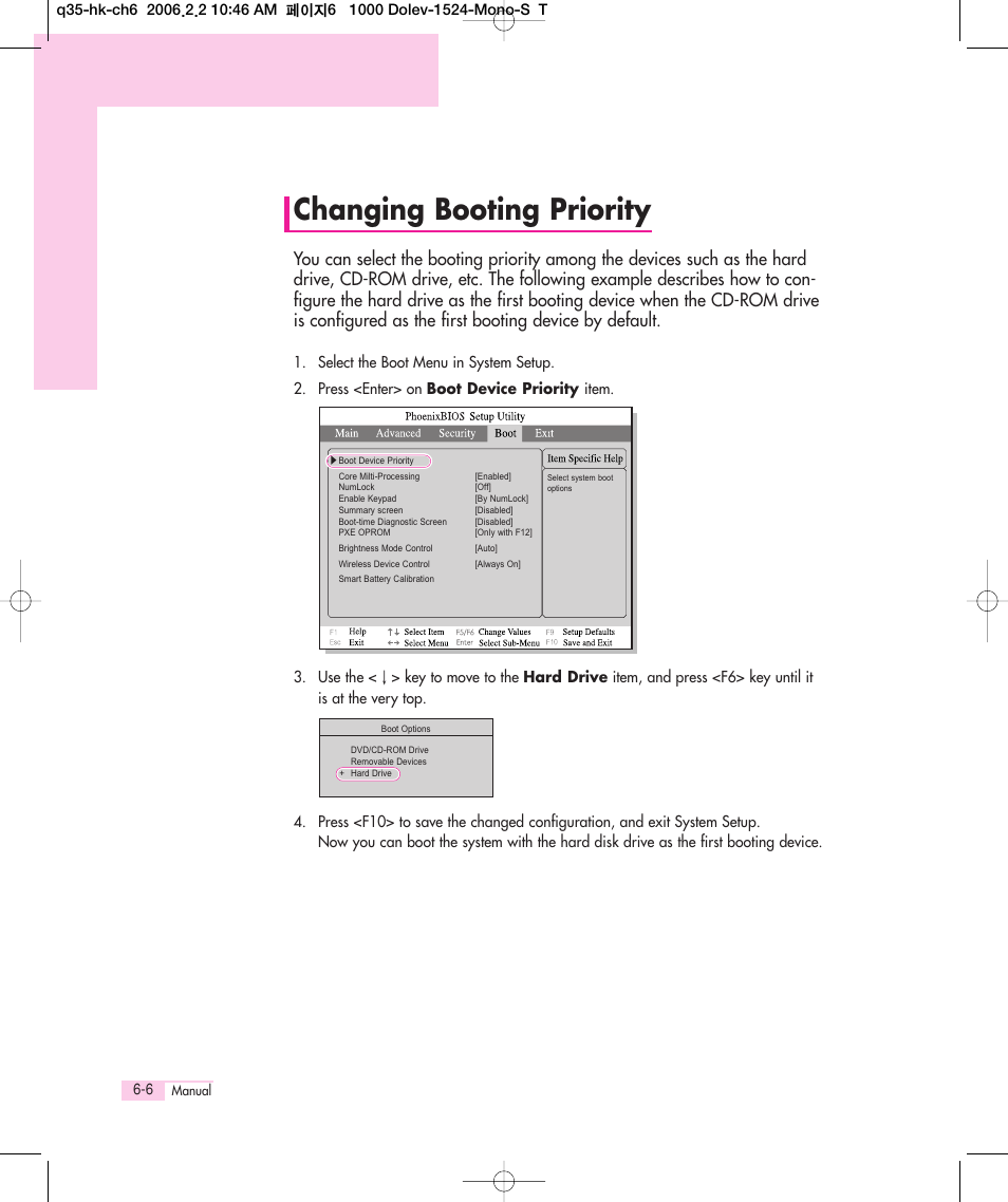Changing booting priority | Samsung Q35 User Manual | Page 114 / 157