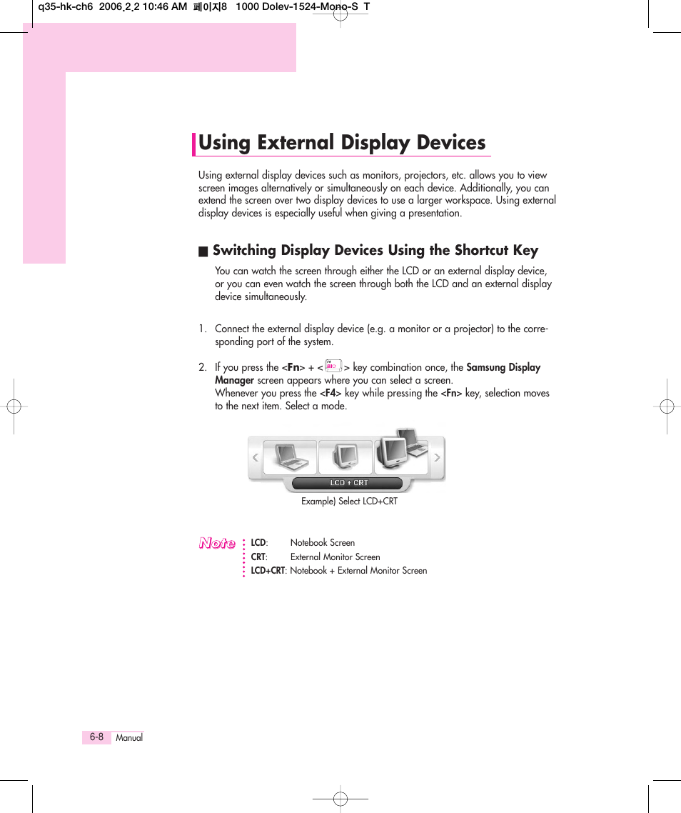 Using external display devices | Samsung Q35 User Manual | Page 116 / 157