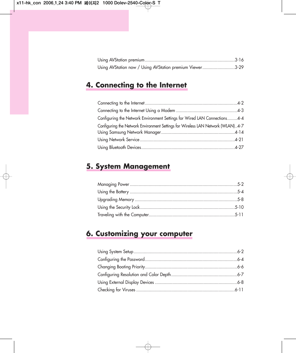 Connecting to the internet, System management, Customizing your computer | Samsung Q35 User Manual | Page 3 / 157