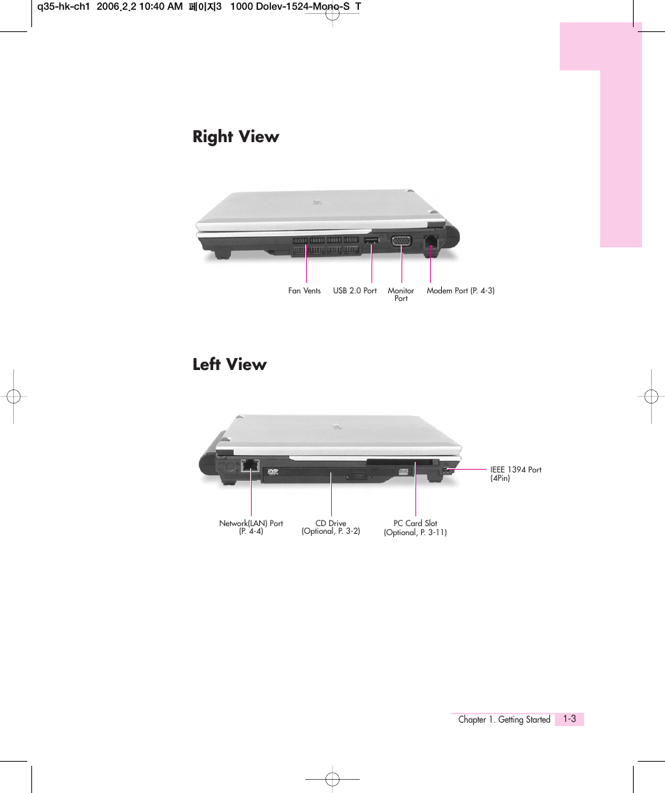 Right view, Left view, Right view left view | Samsung Q35 User Manual | Page 7 / 157