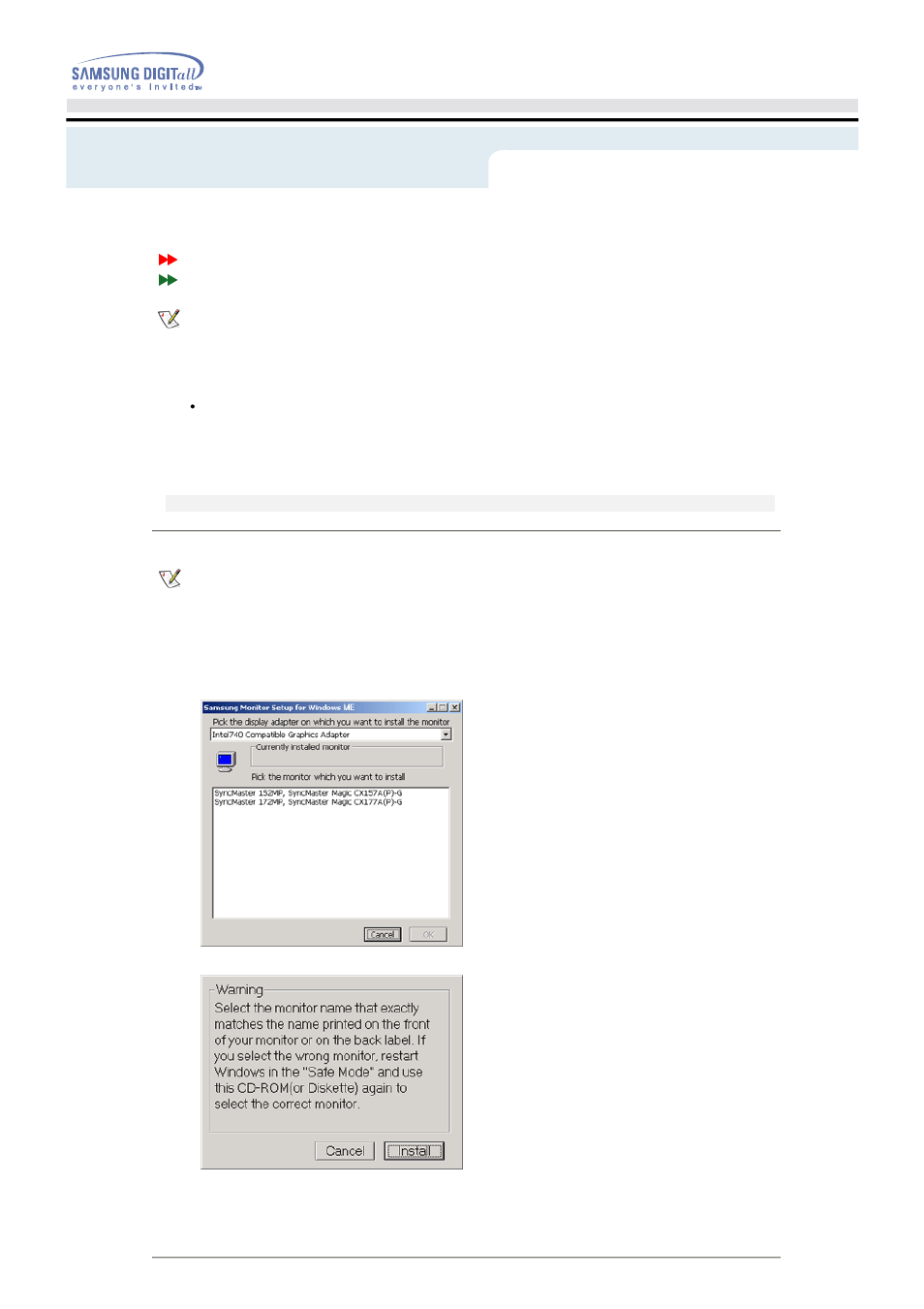 Installing the monitor driver, Setup - installing the monitor driver, Windows me | Samsung 192MP User Manual | Page 19 / 63
