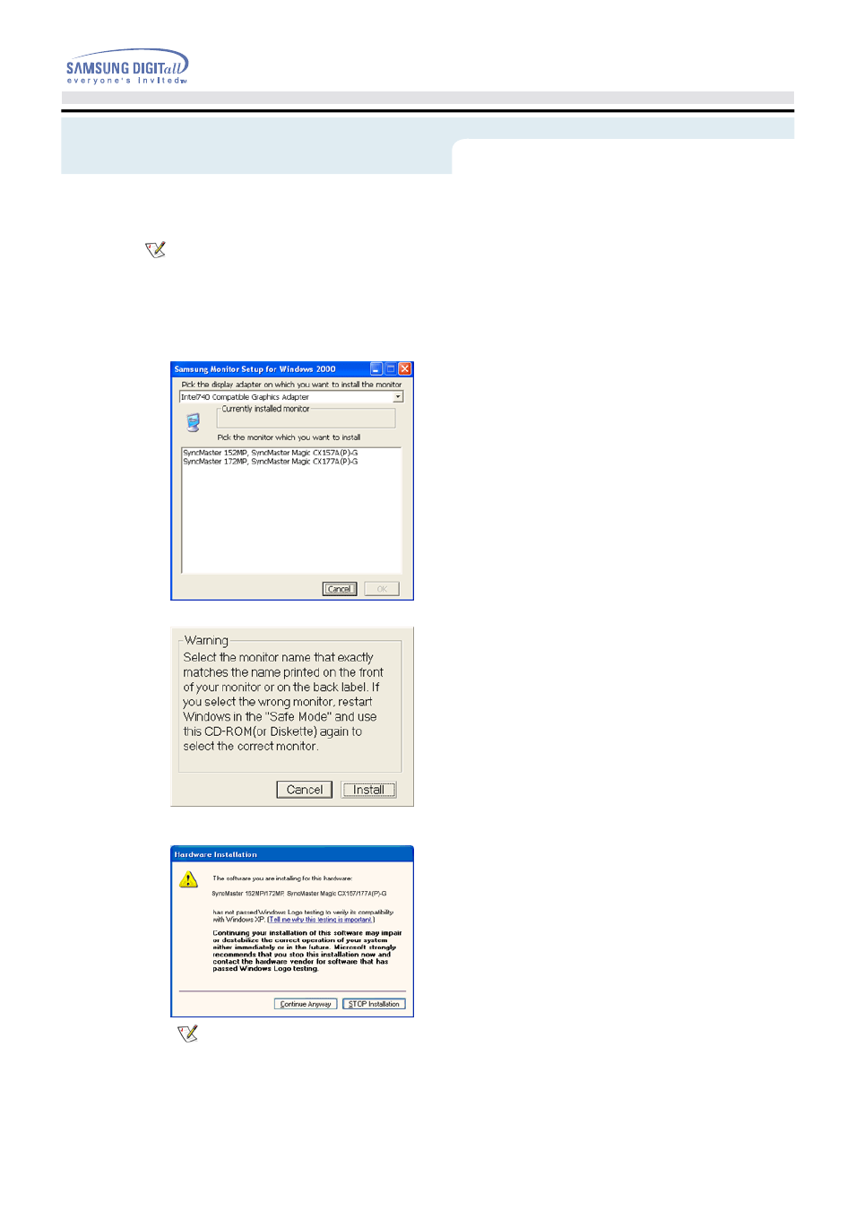 Setup - installing the monitor driver, Windows xp/2000 | Samsung 192MP User Manual | Page 20 / 63