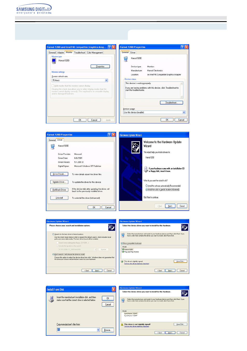 Setup - installing the monitor driver | Samsung 192MP User Manual | Page 22 / 63