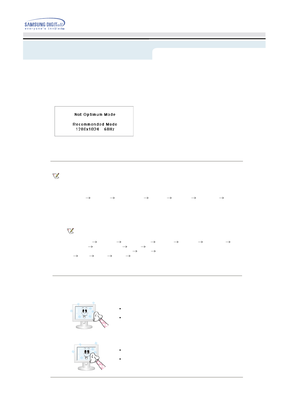 Troubleshooting, Check before calling for service, Not optimum mode | Display adapter driver, Maintenance and cleaning, Symptoms and recommended actions | Samsung 192MP User Manual | Page 42 / 63