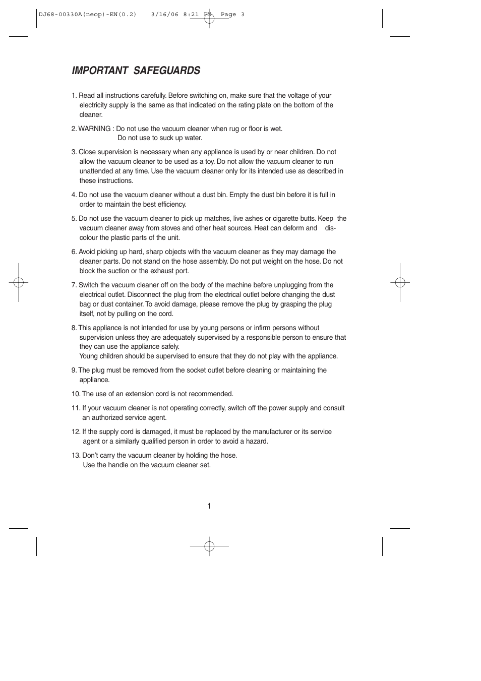 Important safeguards | Samsung SC8551 User Manual | Page 2 / 12